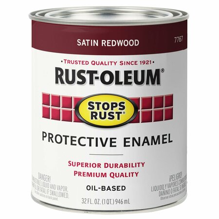 RUST-OLEUM Stops Rust Brush Paint, Redwood Satin Quart 7767502